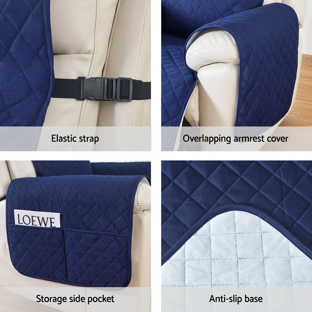 Water-resistant navy Artiss recliner chair cover on a recliner, protecting the armchair from spills and stains.