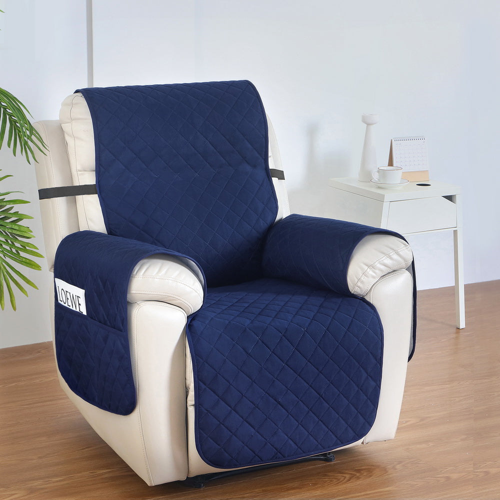 Hlpmedical Artiss navy water-resistant recliner chair cover protecting armchair with soft fabric and elastic edges.