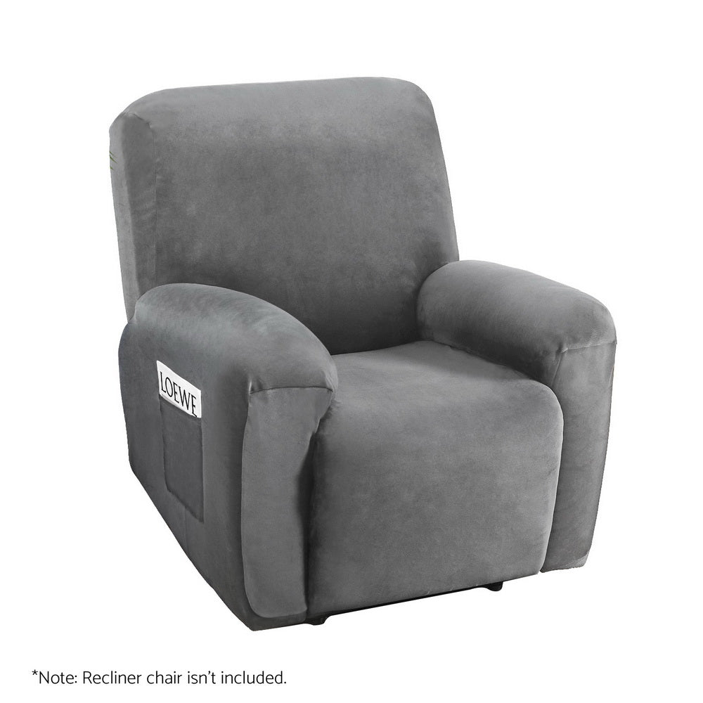 Grey velvet Artiss recliner chair cover for 1-seater arm chair, designed to protect and enhance furniture appearance.