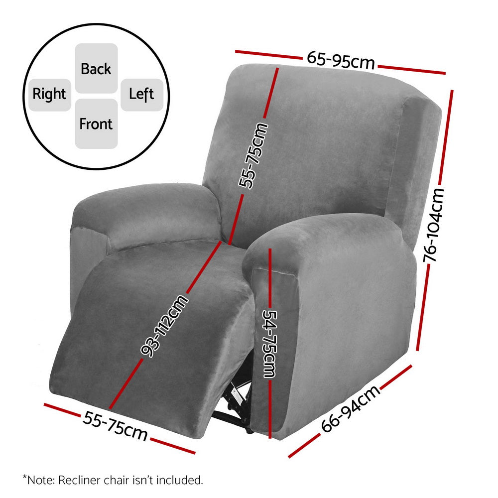 Grey velvet Artiss recliner chair cover for 1-seater armchair, designed to protect and decorate furniture.