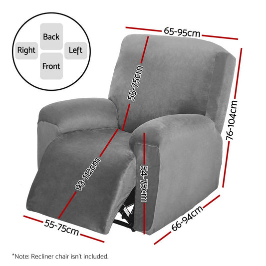 Grey velvet Artiss recliner chair cover for 1-seater armchair, designed to protect and decorate furniture.