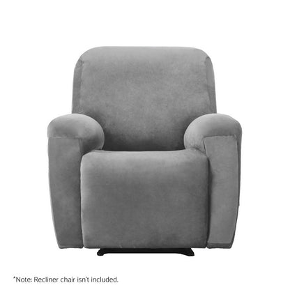 Grey velvet Artiss recliner chair cover for 1-seater armchair, fits standard recliners, protects and enhances furniture appearance.