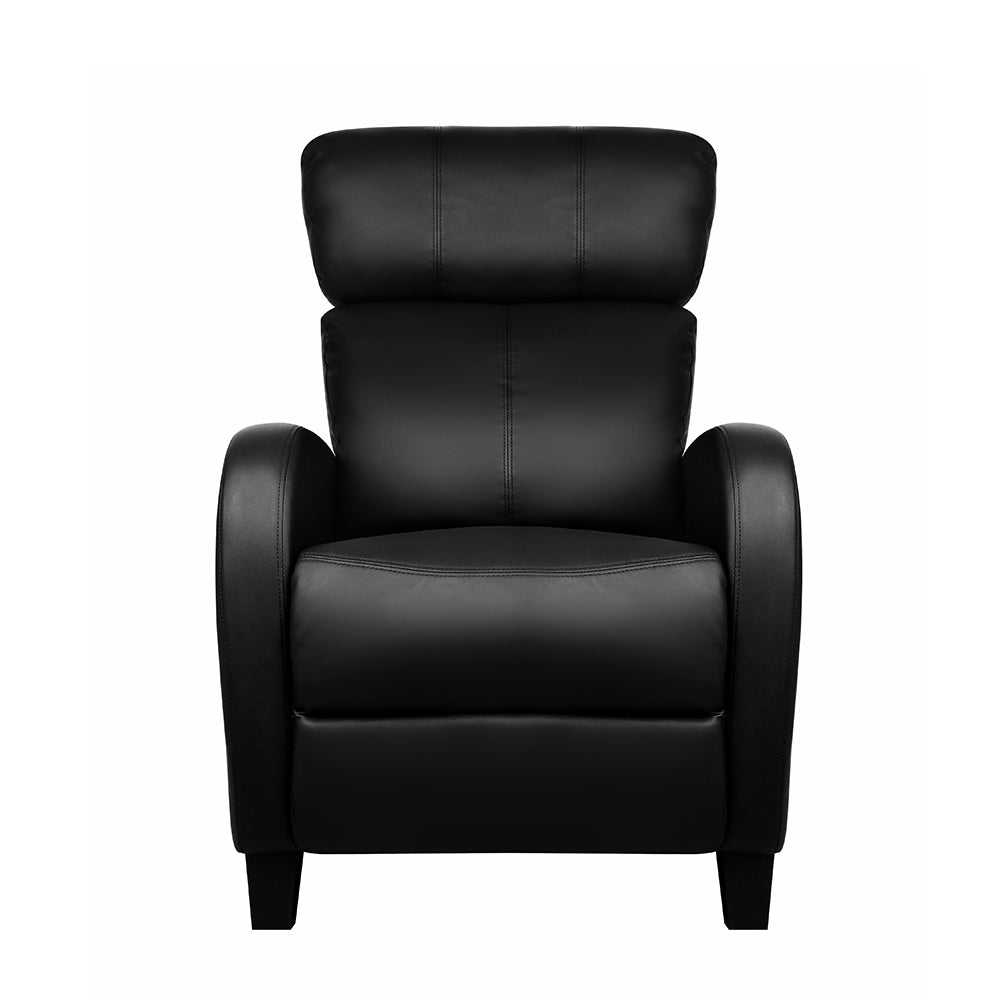 Black Artiss PU leather reclining armchair with padded armrests and sleek design, perfect for modern living spaces.