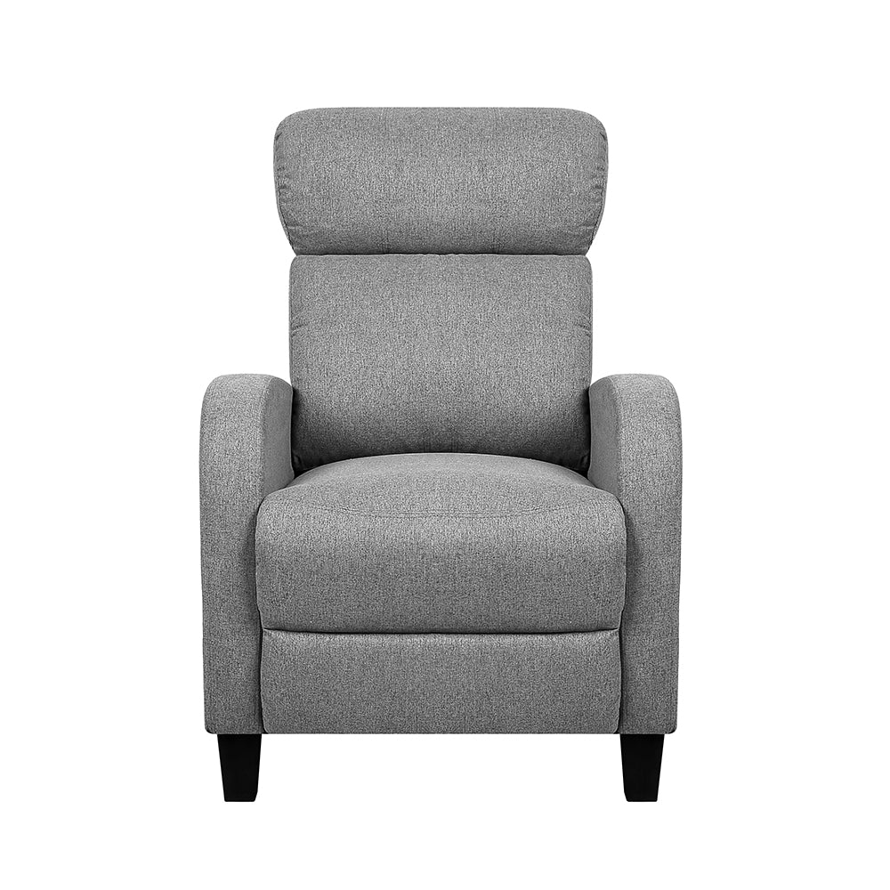 Grey Artiss fabric reclining armchair with cushioned seat and backrest, ideal for comfortable lounging and modern living spaces.