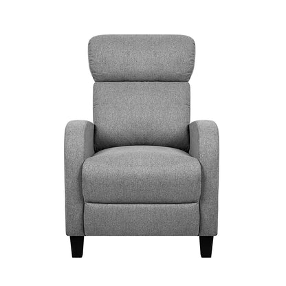 Grey Artiss fabric reclining armchair with cushioned seat and backrest, ideal for comfortable lounging and modern living spaces.