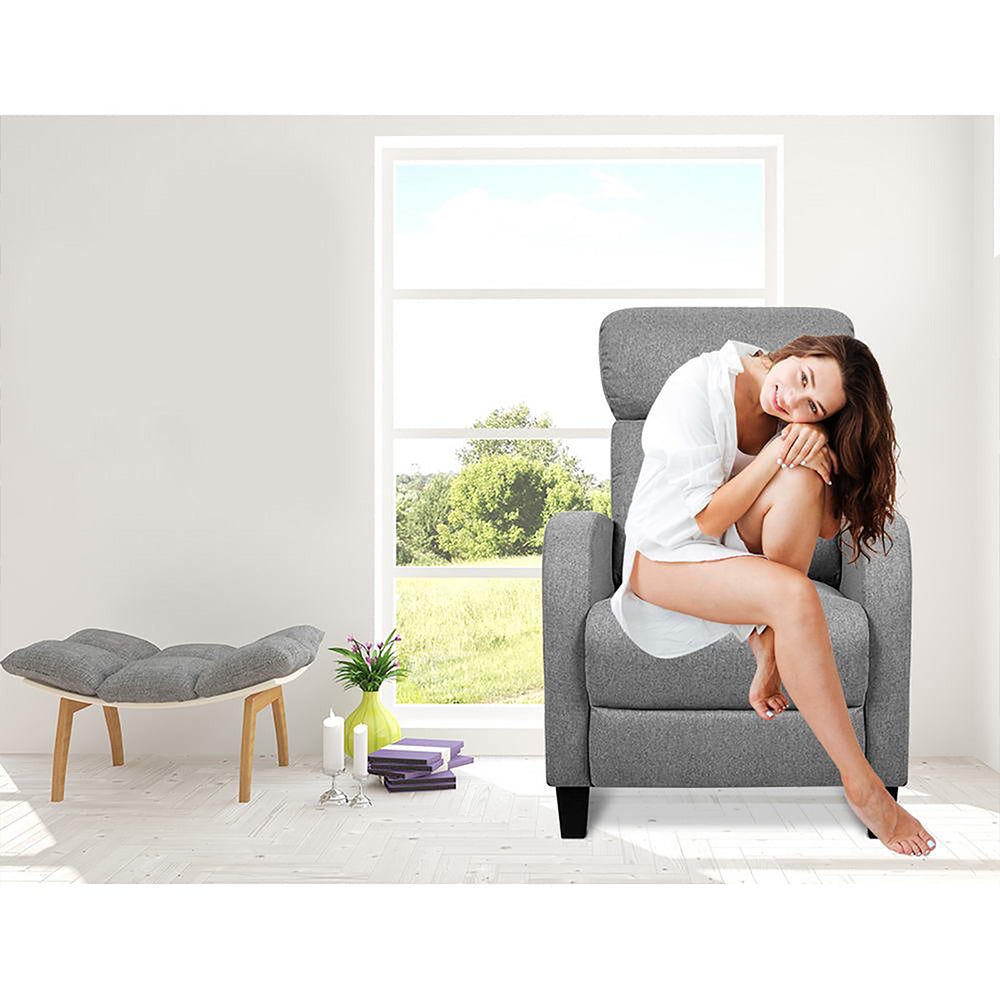 Grey Artiss fabric reclining armchair with plush cushioning, designed for comfortable seating and relaxation.