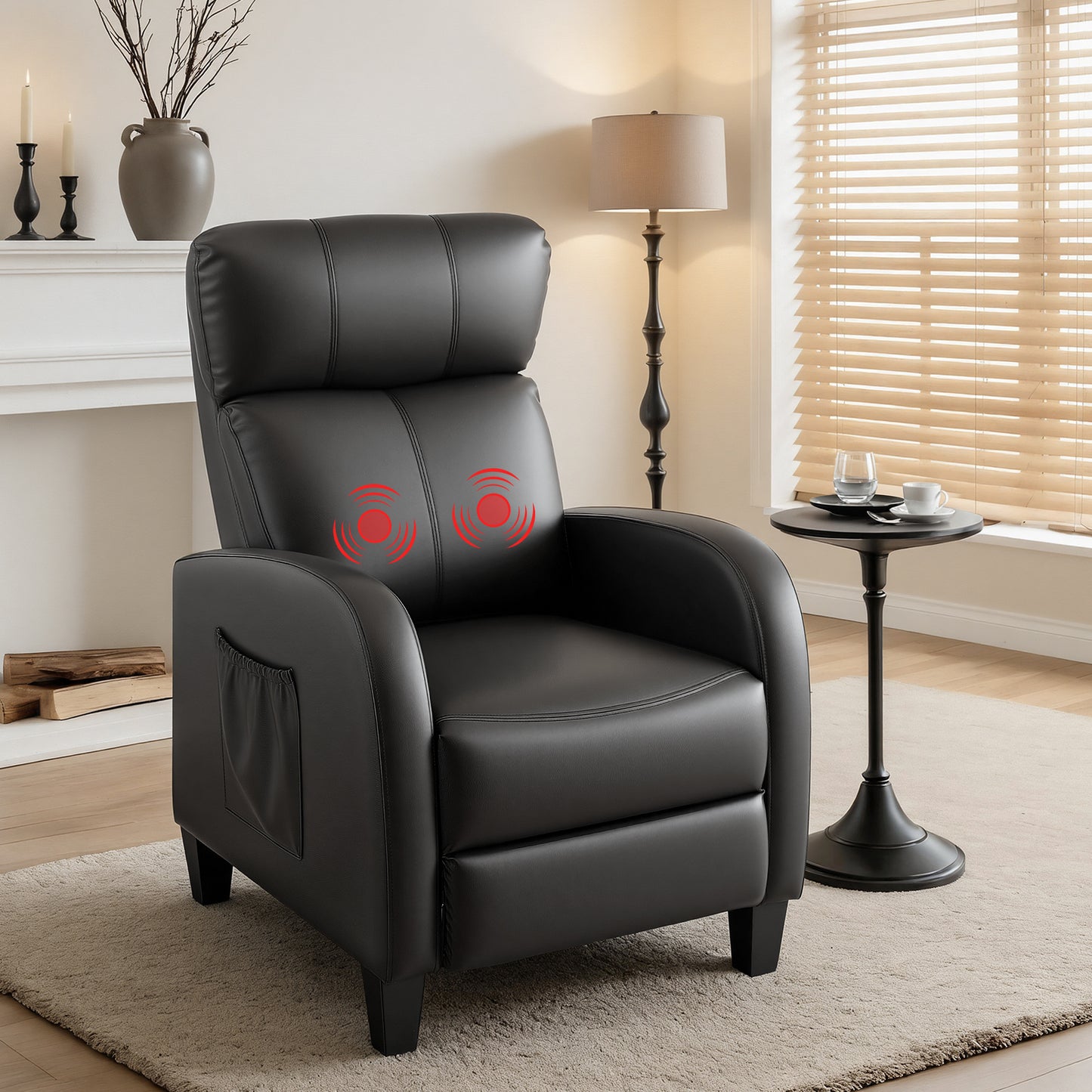 Black Artiss massage recliner chair for adults with PU leather, compact arm chair and recliner sofa for relaxing comfort.