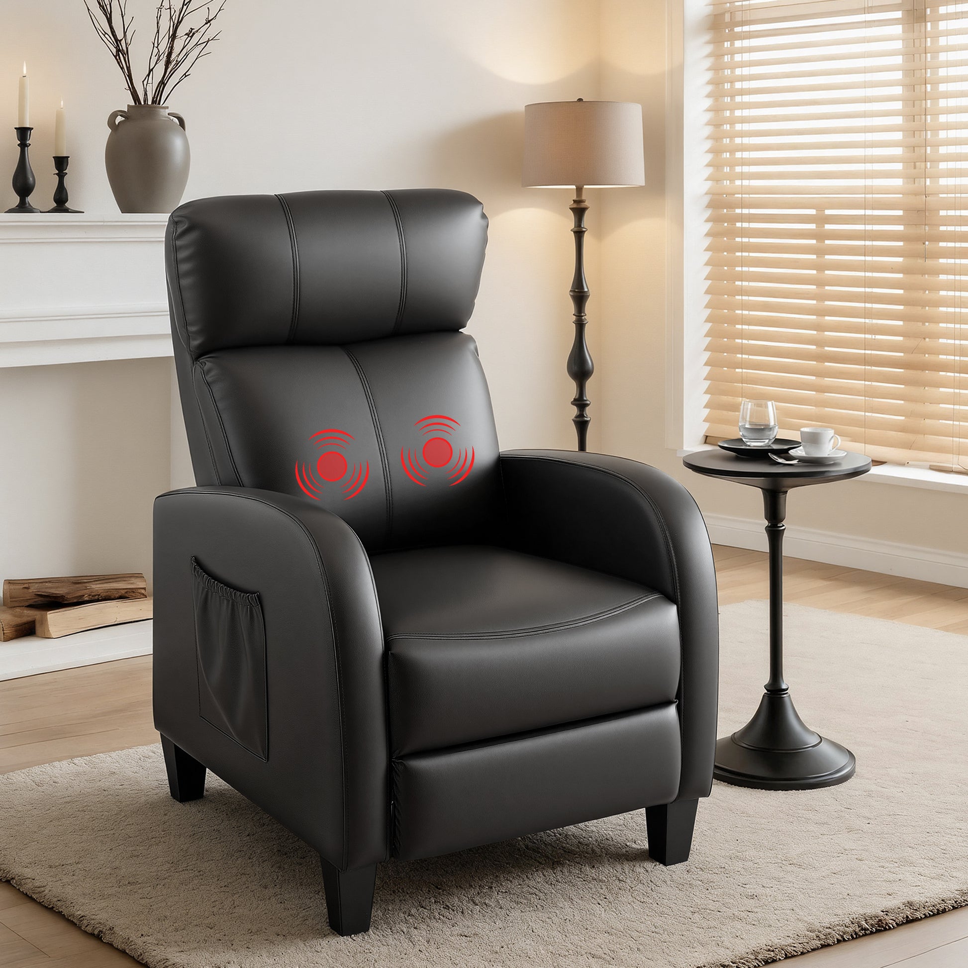 Black Artiss massage recliner chair for adults with PU leather, compact arm chair and recliner sofa for relaxing comfort.