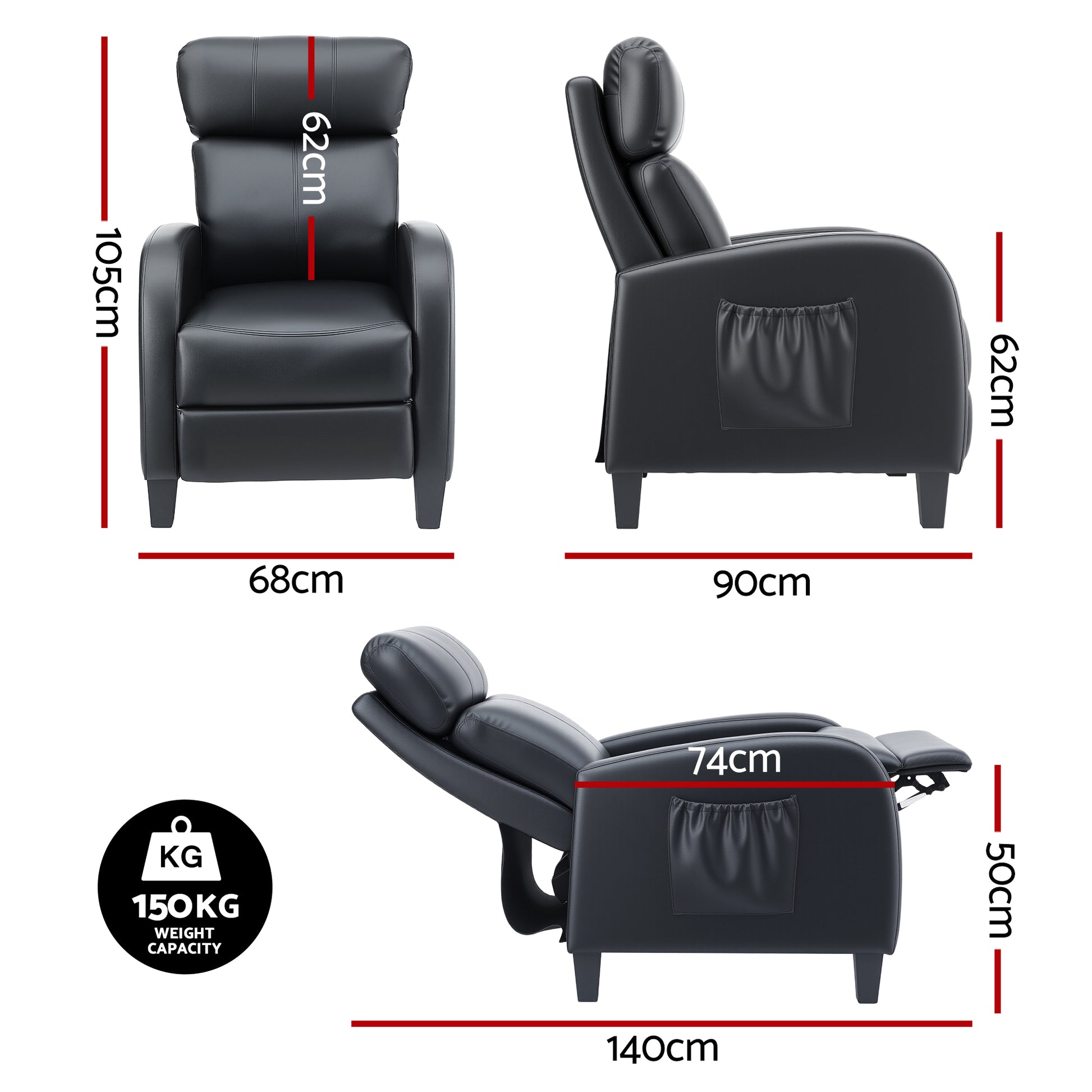 Black Artiss massage recliner chair by Hlpmedical, small PU leather armchair perfect for relaxing adults.