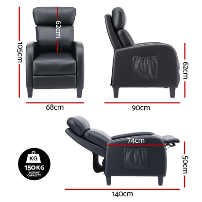 Black Artiss massage recliner chair by Hlpmedical, small PU leather armchair perfect for relaxing adults.