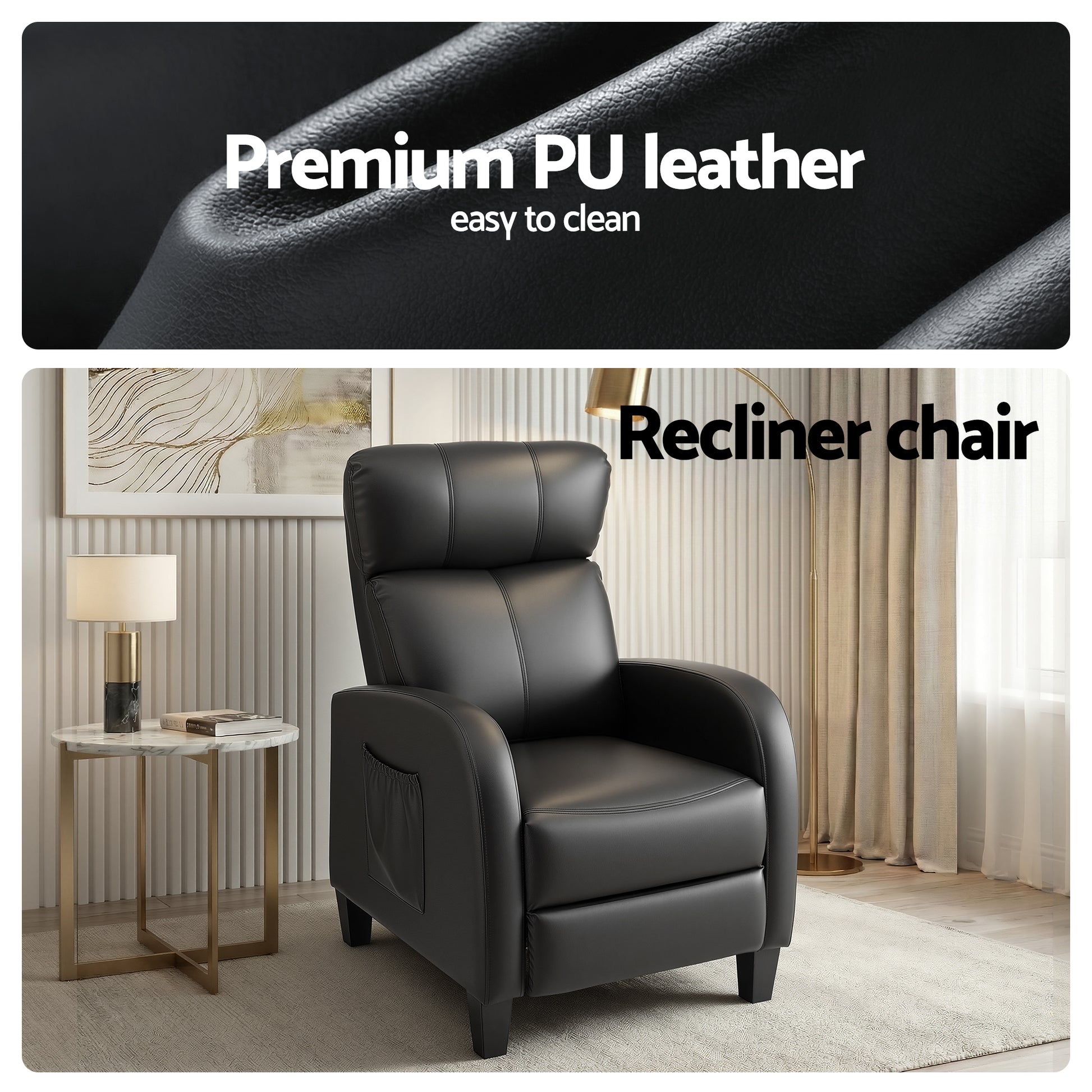 Black Artiss massage recliner chair with plush PU leather, designed for adult comfort and relaxation in a modern armchair style.