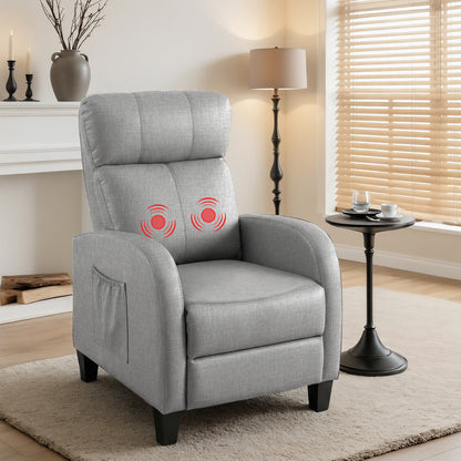 Grey Artiss massage recliner chair for adults, small fabric arm chair with reclining feature, ideal for relaxing in living rooms.
