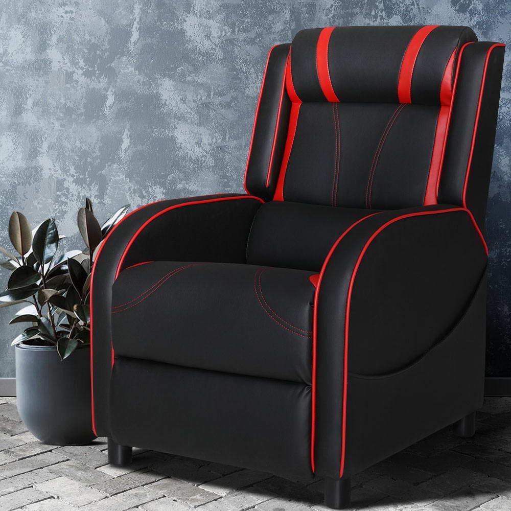 Black leather Artiss gaming recliner chair with ergonomic design and adjustable features, perfect for gaming and relaxation.