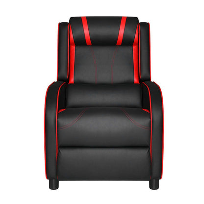 Black leather Artiss gaming recliner chair with plush cushioning and adjustable recline, designed for comfort and support.