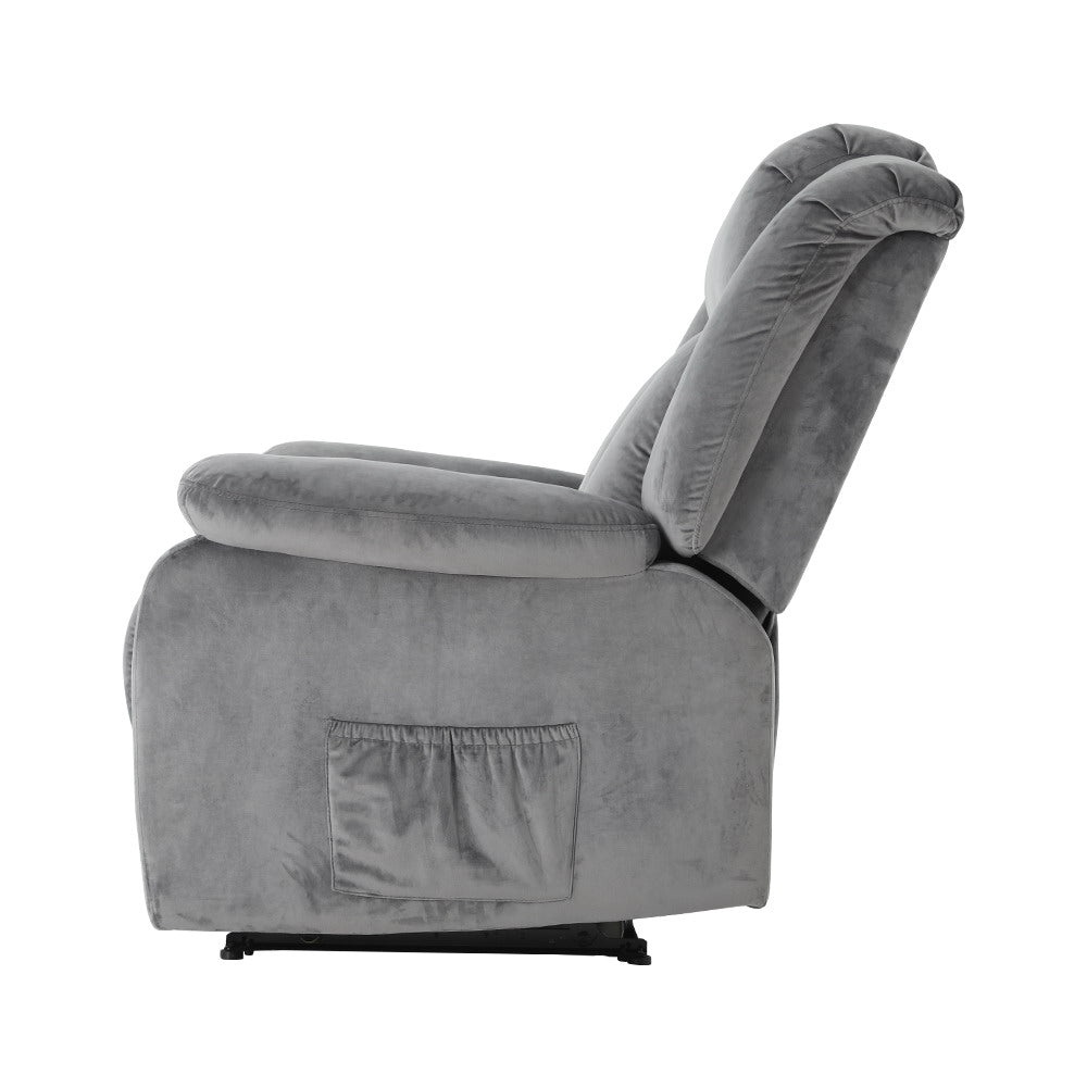 Hlpmedical Artiss electric recliner massage chair in grey velvet with heated feature, plush lounge sofa for relaxation and comfort.