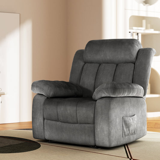 Gray Artiss electric massage recliner chair with velvet upholstery, featuring heated comfort and ergonomic lounge design.