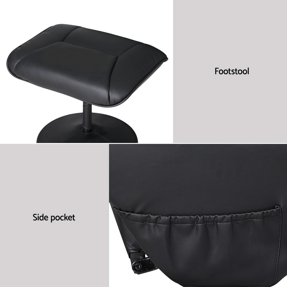 Black Artiss 2X recliner chair ottoman with heated massage function, featuring plush upholstery and ergonomic design.