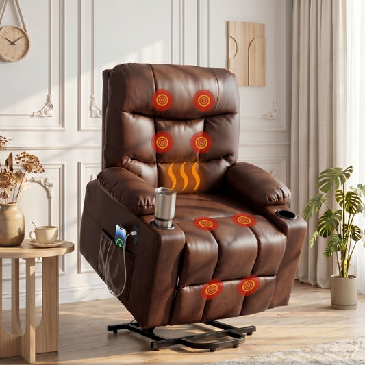 Hlpmedical Artiss recliner chair with lift assist, heated massage function, leather upholstery, and Claude design.