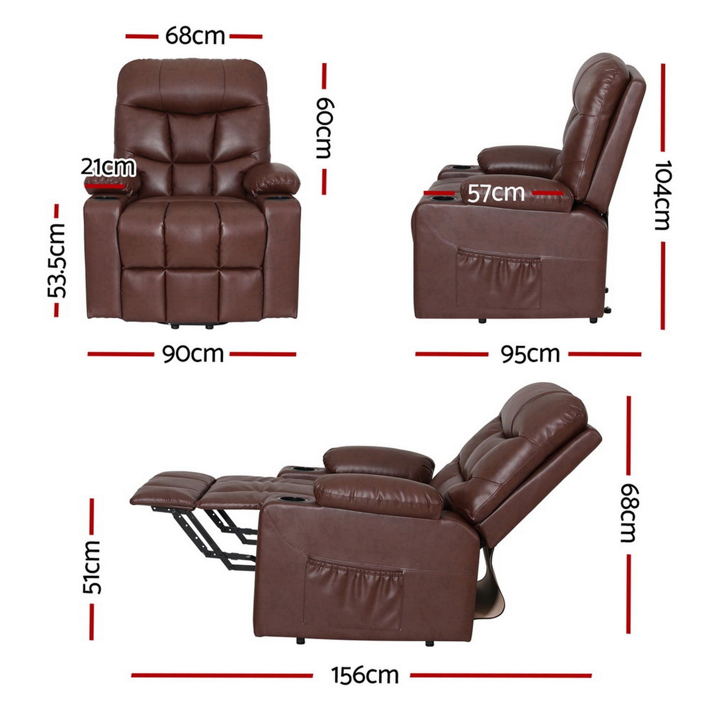 Hlpmedical Artiss recliner chair with lift assist, heated massage, leather upholstery, in a modern living room setting.