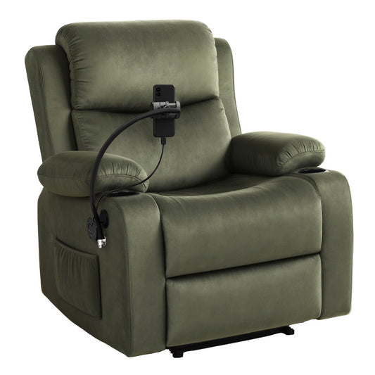 Hlpmedical Artiss heated massage recliner chair with velvet upholstery and built-in phone holder, designed for comfort and relaxation.