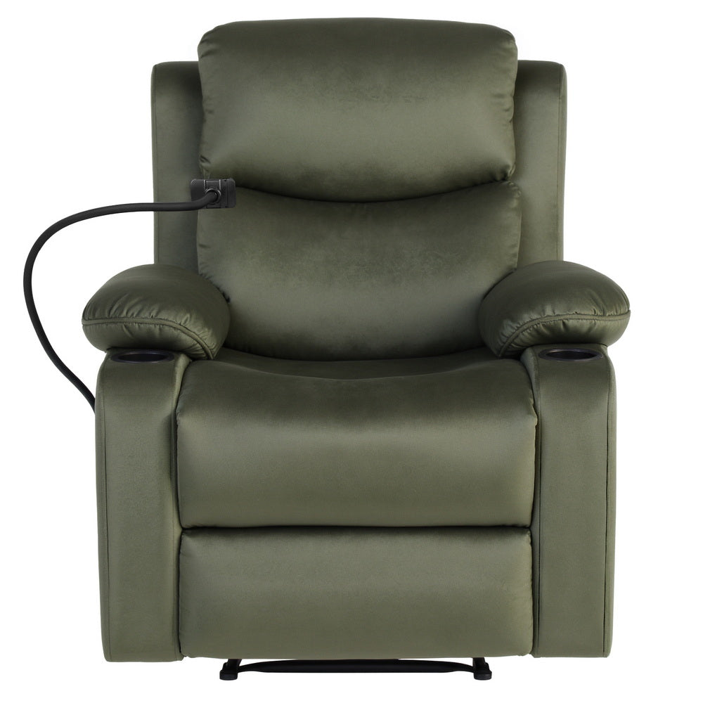 Hlpmedical Artiss heated massage recliner chair with velvet upholstery, featuring a phone holder and armrest for relaxation.