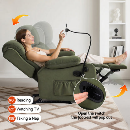 Hlpmedical Artiss heated massage recliner chair in velvet with phone holder, green armchair for relaxation and comfort.