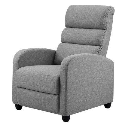 Grey Artiss recliner armchair with fabric upholstery, featuring a comfortable design for living room or lounge seating.