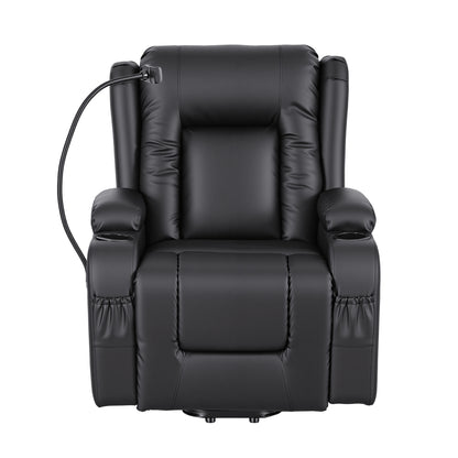 Hlpmedical Artiss power lift recliner chair with massage, heat, USB port, phone holder, black PU leather, armchair for living room.