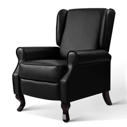 Black Artiss recliner armchair with faux leather upholstery, featuring a comfortable, modern design for living room relaxation.