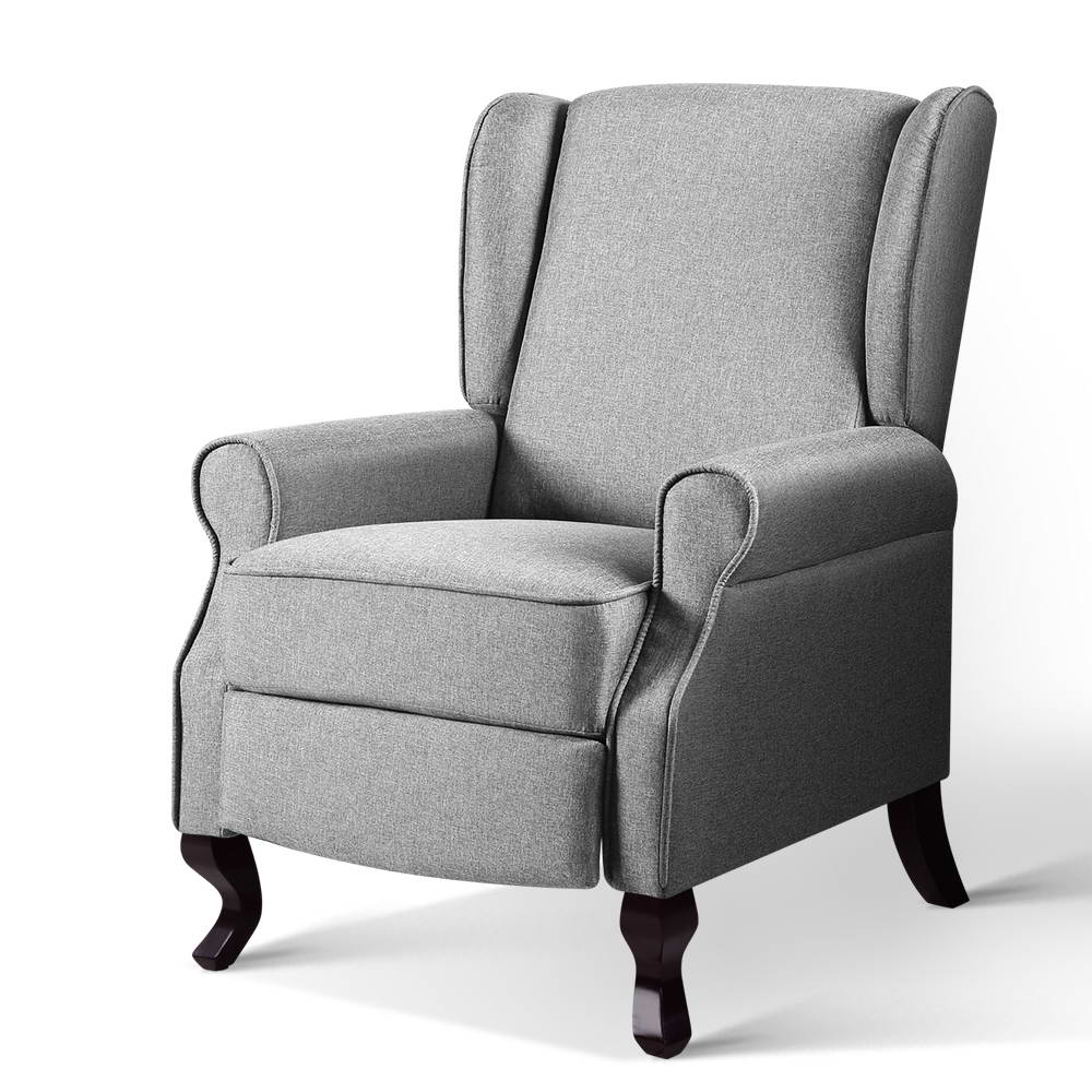 Grey fabric Artiss recliner armchair with plush cushioning and a modern design, perfect for relaxing in a stylish living space.