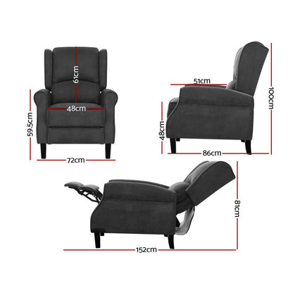 Hlpmedical Artiss recliner chair in soft charcoal suede with adjustable features, ideal for lounge and relaxation.