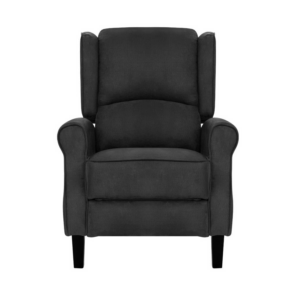 Hlpmedical Artiss charcoal recliner chair with soft suede upholstery, adjustable armchair suitable for lounge and relaxation.