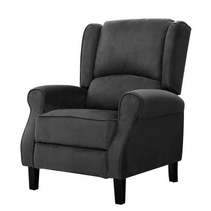Hlpmedical Artiss recliner chair in charcoal soft suede with adjustable armrest and plush lounge comfort.