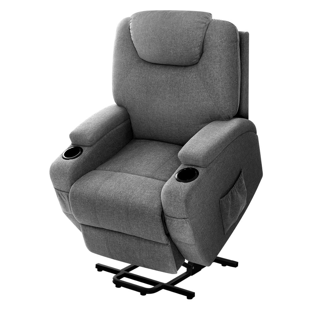 Hlpmedical Artiss recliner chair with lift assist, heated massage feature, velvet upholstery in gray, designed for comfort and relaxation