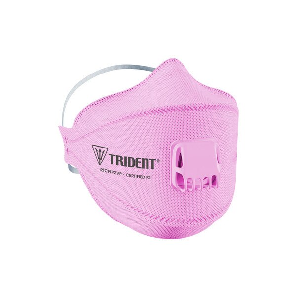 Box of 20 HLP Medical Supplies TRIDENT P2 Pink N95 respirator masks with valves for respiratory protection.