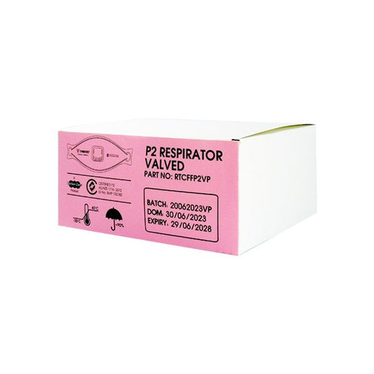 Pink TRIDENT P2 N95 respirator from HLP Medical Supplies in a box of 20, with adjustable nose valve and secure fit.