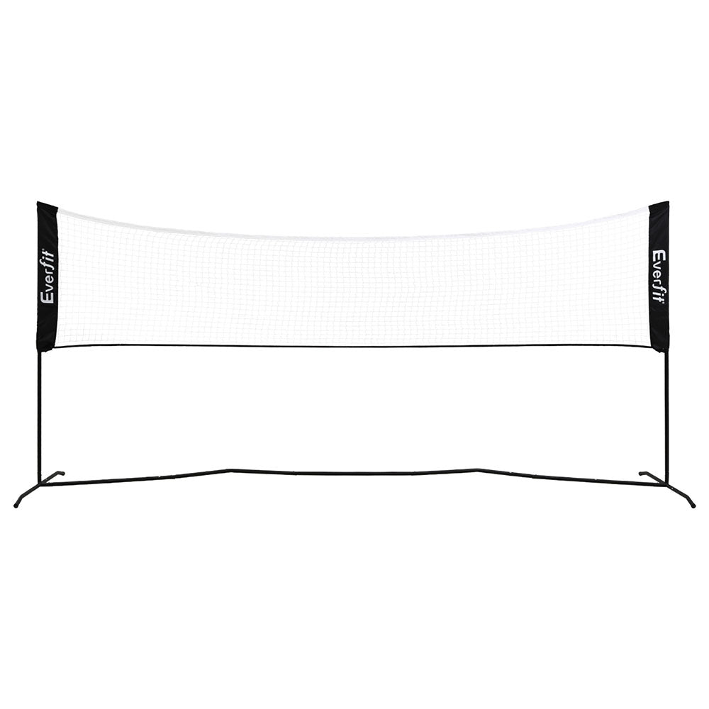 Everfit portable badminton and volleyball net with adjustable height, black, suitable for tennis, badminton, and volleyball play.