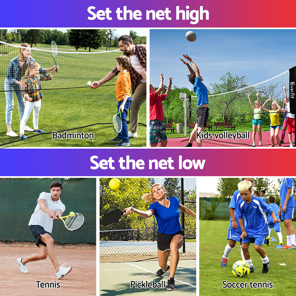 Hlpmedical Everfit portable badminton, tennis, volleyball net with adjustable height for sports and fitness activities.