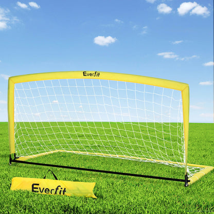 Everfit 2m portable soccer goal net with rebounder for sports training, featuring durable frame and vibrant yellow color.
