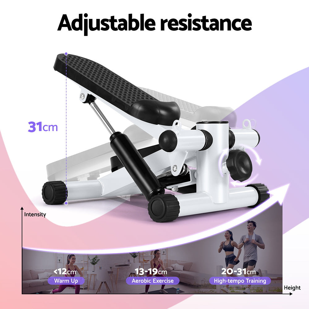 White Everfit mini stepper with resistance rope for home aerobic exercise, compact gym equipment by Hlpmedical.