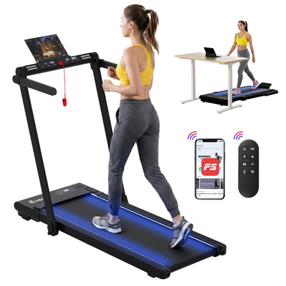 Hlpmedical Everfit 3-in-1 folding walking pad treadmill with LED lights, black, 40cm wide belt, suitable for home gym use