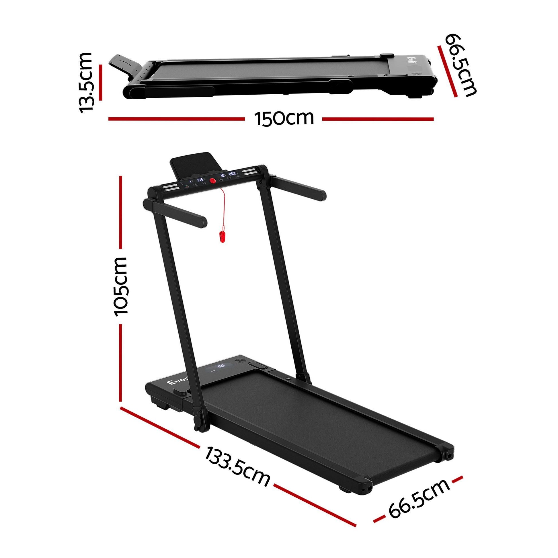 Everfit 3-in-1 foldable walking pad treadmill with LED lights, black, 40cm wide belt, suitable for home gym use
