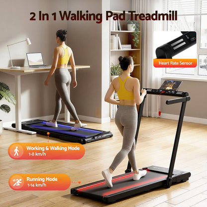 Everfit 3-in-1 foldable walking pad treadmill with LED lights, black, 40cm belt, suitable for home gym use