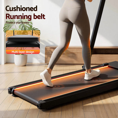 Everfit 3-in-1 foldable walking pad treadmill with LED lights, black, 40cm wide belt, suitable for home gym use.