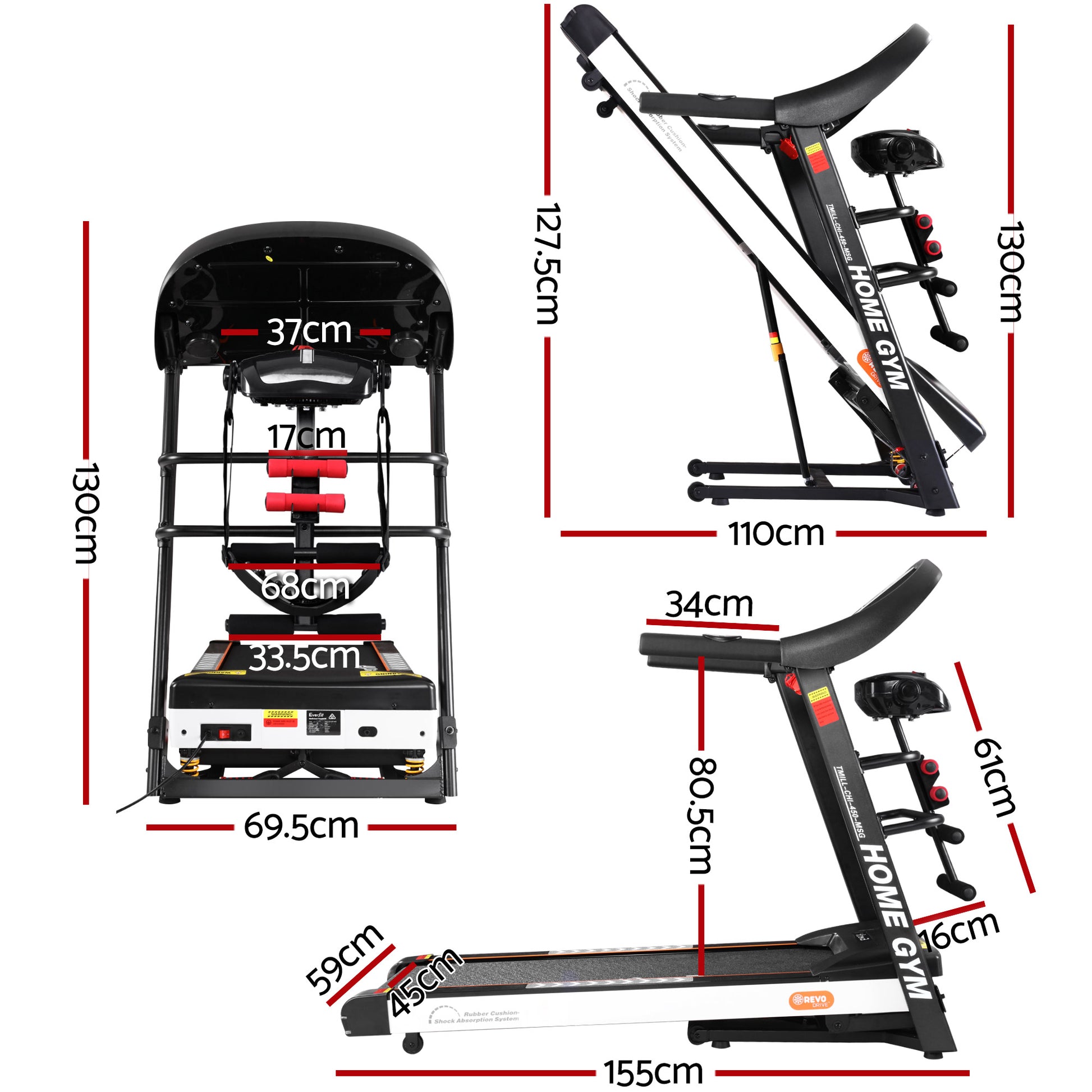 Hlpmedical Everfit electric treadmill with massager, 450mm running belt, for home gym fitness and exercise routines.