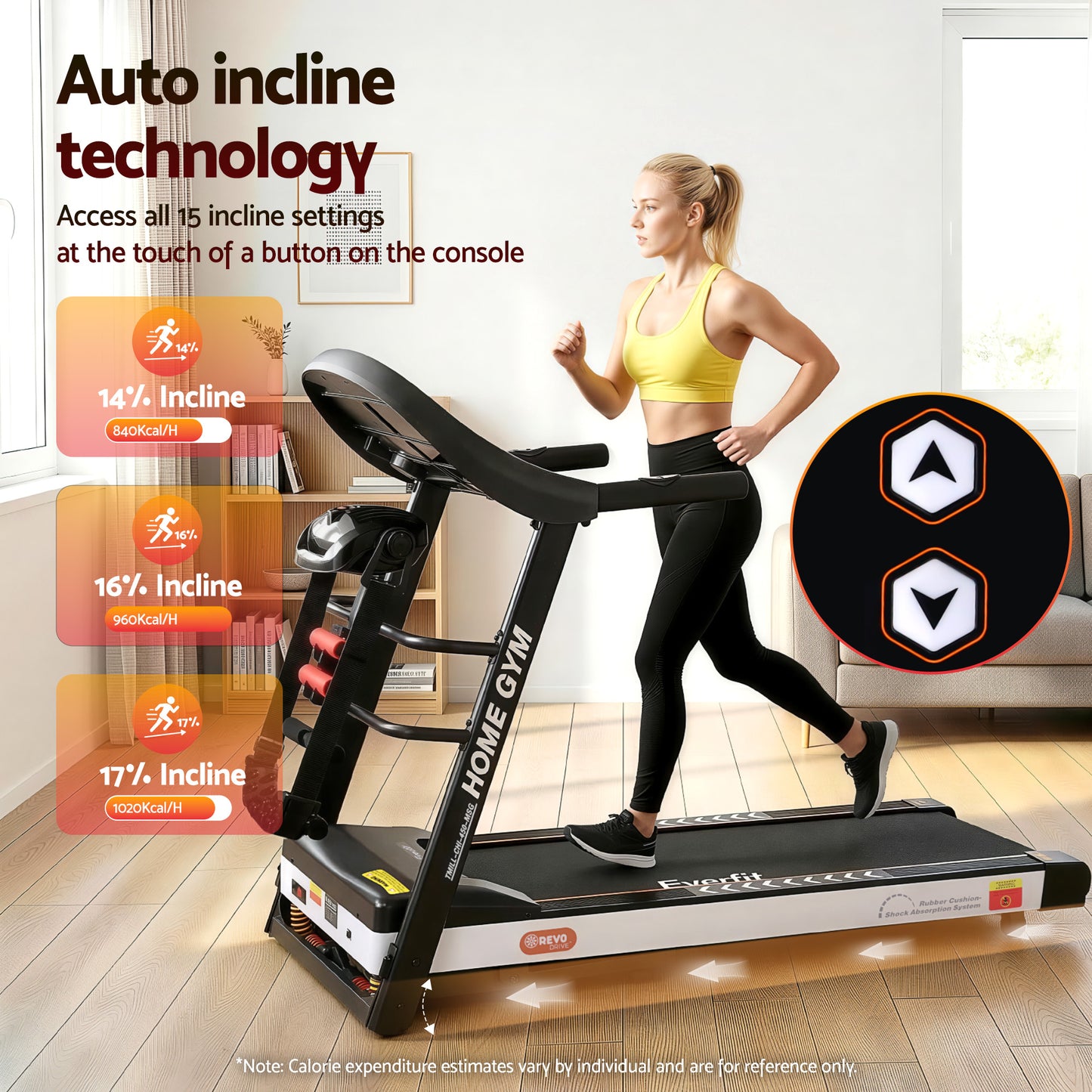 Hlpmedical Everfit electric treadmill with massage feature, 450mm running deck, for home gym fitness exercise and cardio workouts