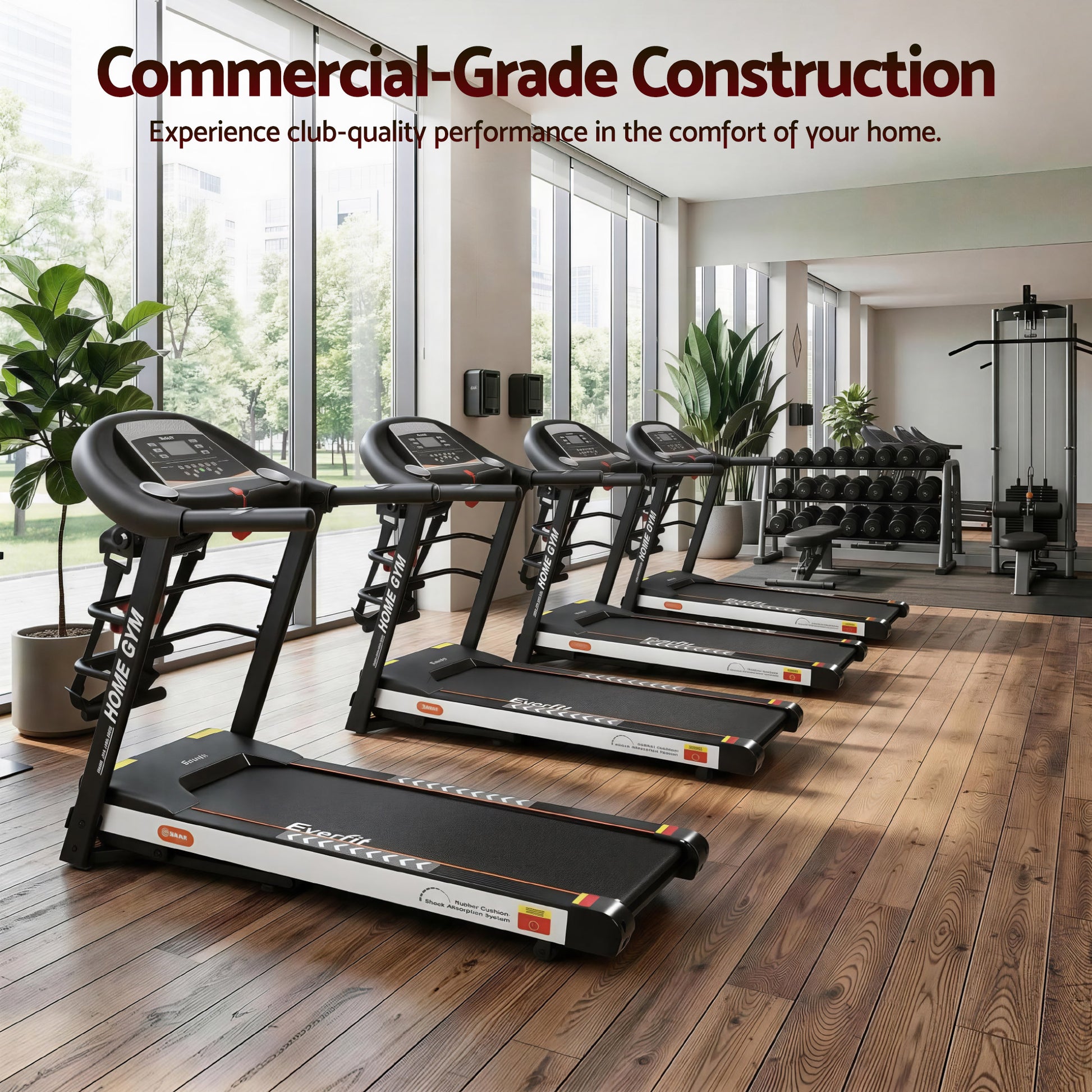 Hlpmedical Everfit electric treadmill with massage function, 450mm running belt, for home gym and fitness exercises.