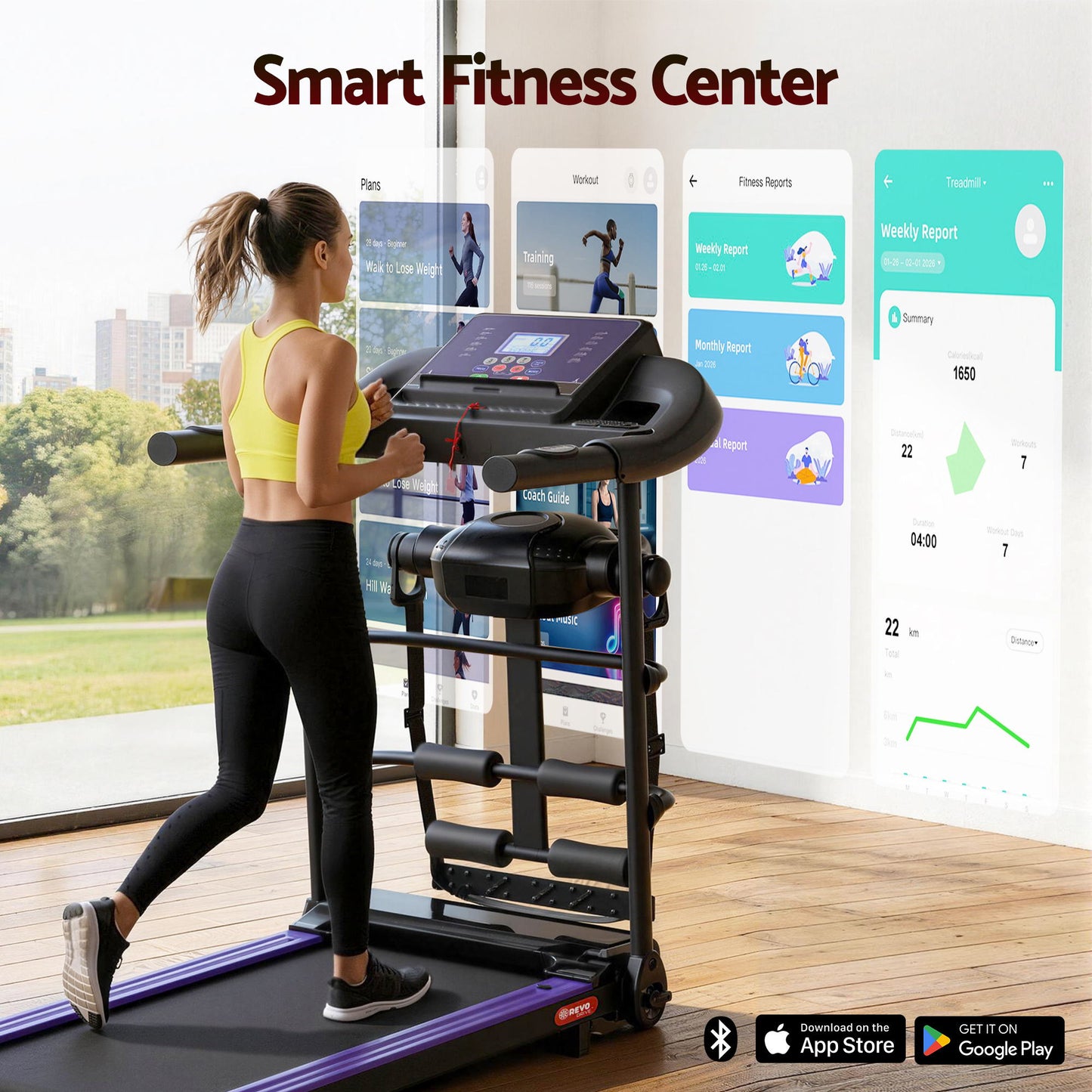 Everfit electric treadmill by Hlpmedical, with running surface, control panel, and integrated massager for home fitness exercise.