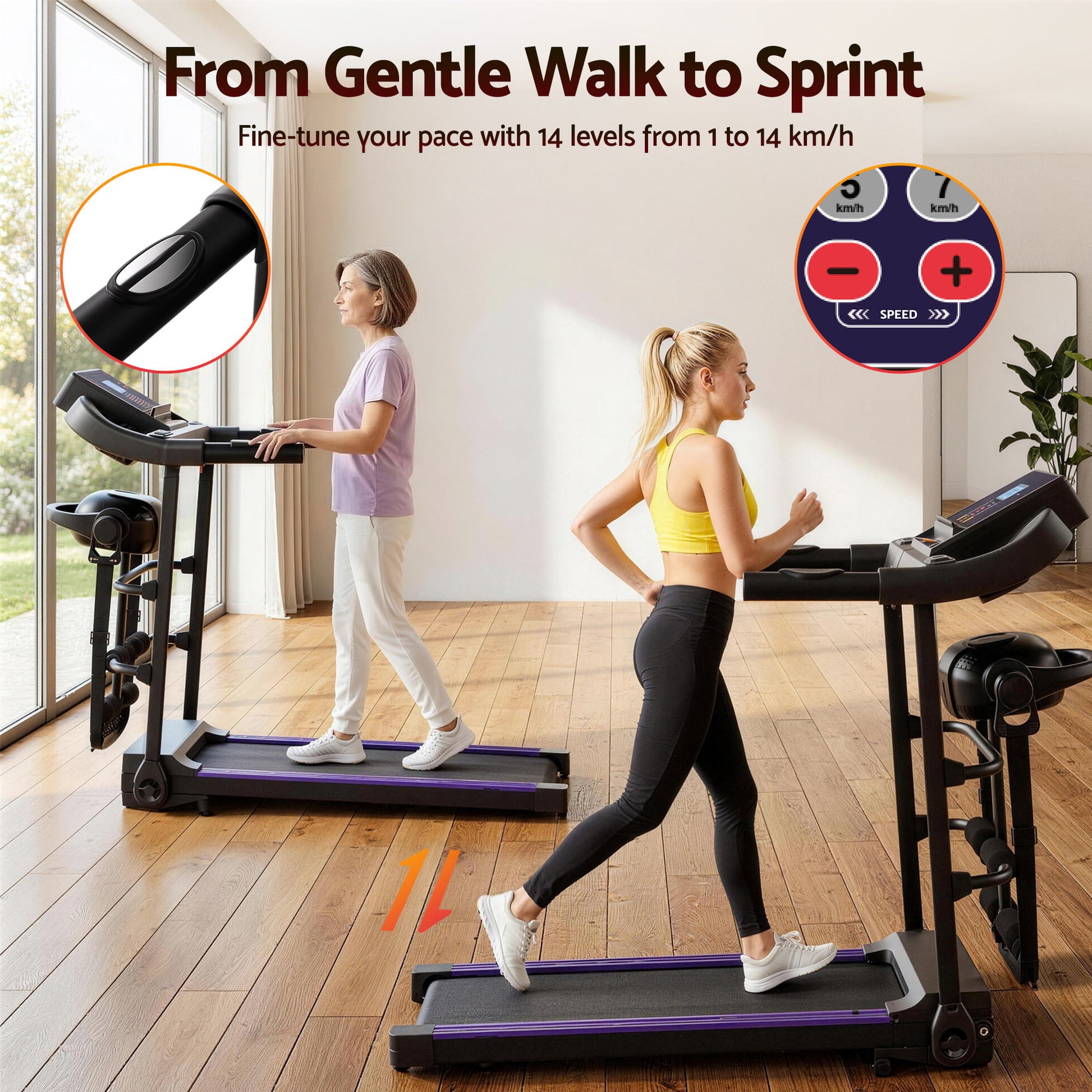 Hlpmedical Everfit electric treadmill with massager for home gym fitness, featuring a 400mm running surface and digital controls.