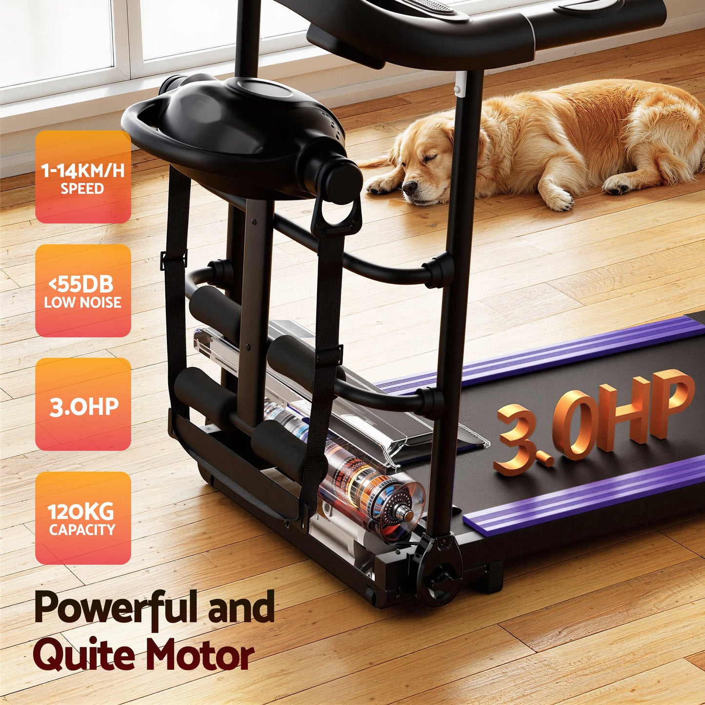 Hlpmedical Everfit electric treadmill with massager, 400mm wide, for home gym fitness and exercise routines.